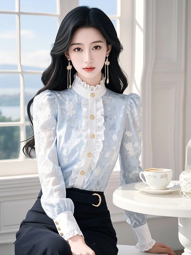 Blue Floral Chiffon Shirt with - đánh giá và giá Winter Clothing Trends 2025