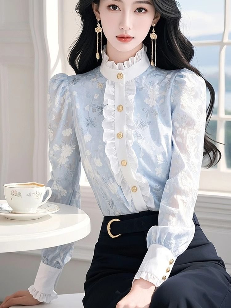 Blue Floral Chiffon Shirt with - đánh giá và giá Winter Clothing Trends 2025